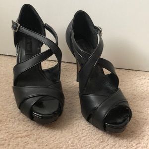 Black strapped heel
